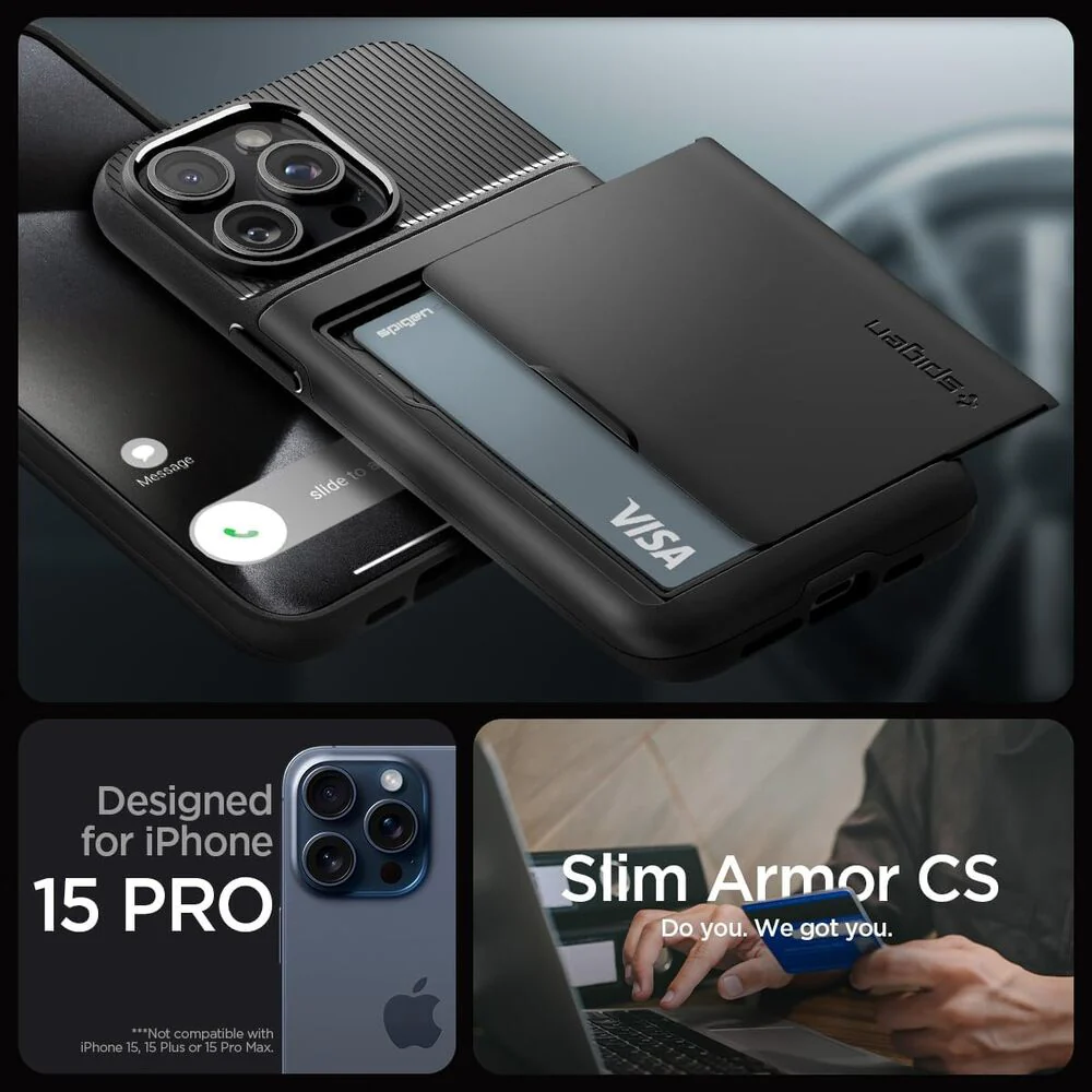 Spigen Apple iPhone 15 Pro Slim Armor CS Case - Black - Image 2