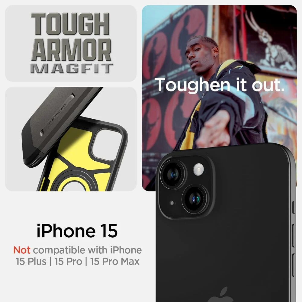Spigen Apple iPhone 15 Tough Armor (MagFit) Case - Black - Image 2