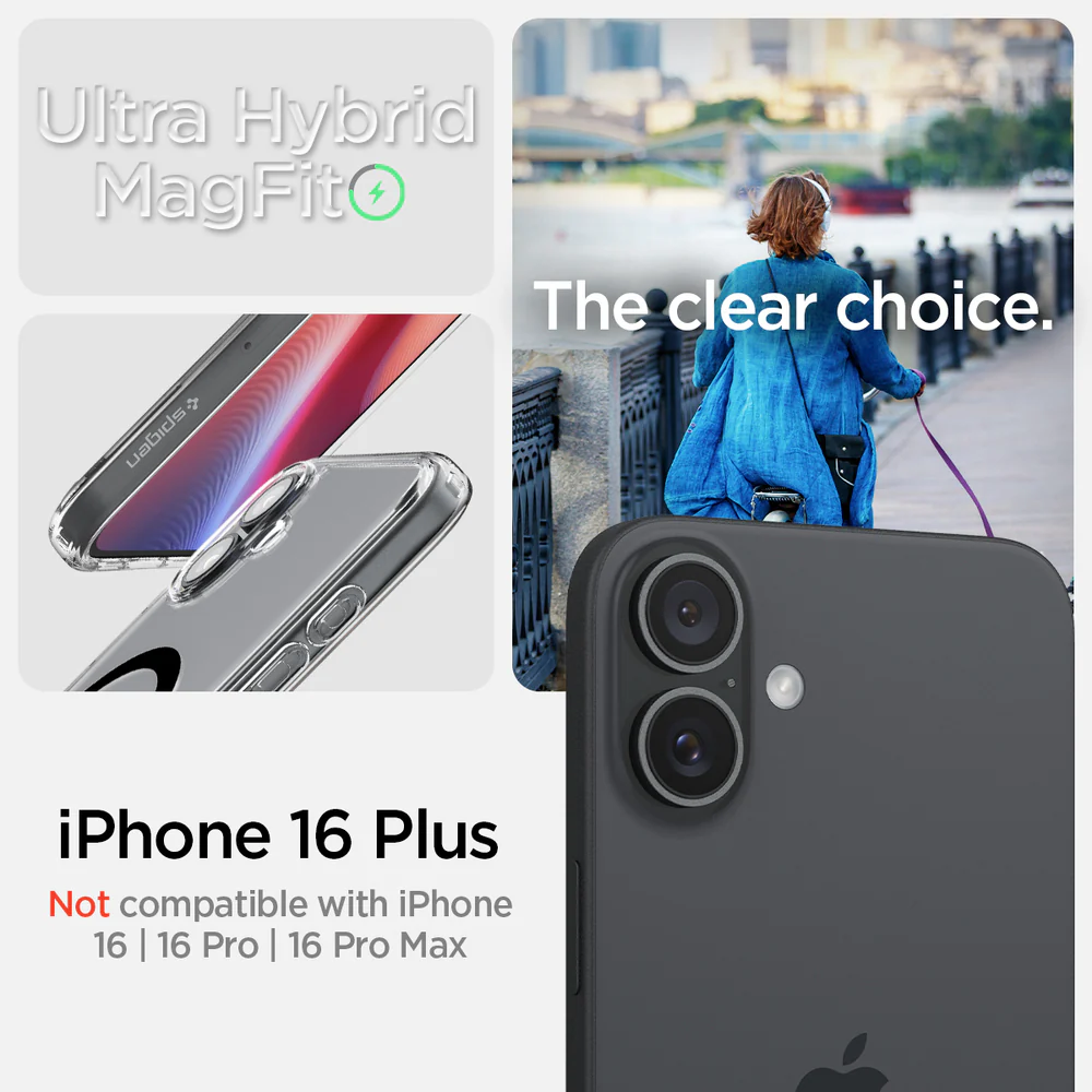 Spigen Apple iPhone 16 Plus Ultra Hybrid (MagFit) Case - Clear Case / Black Ring - Image 2