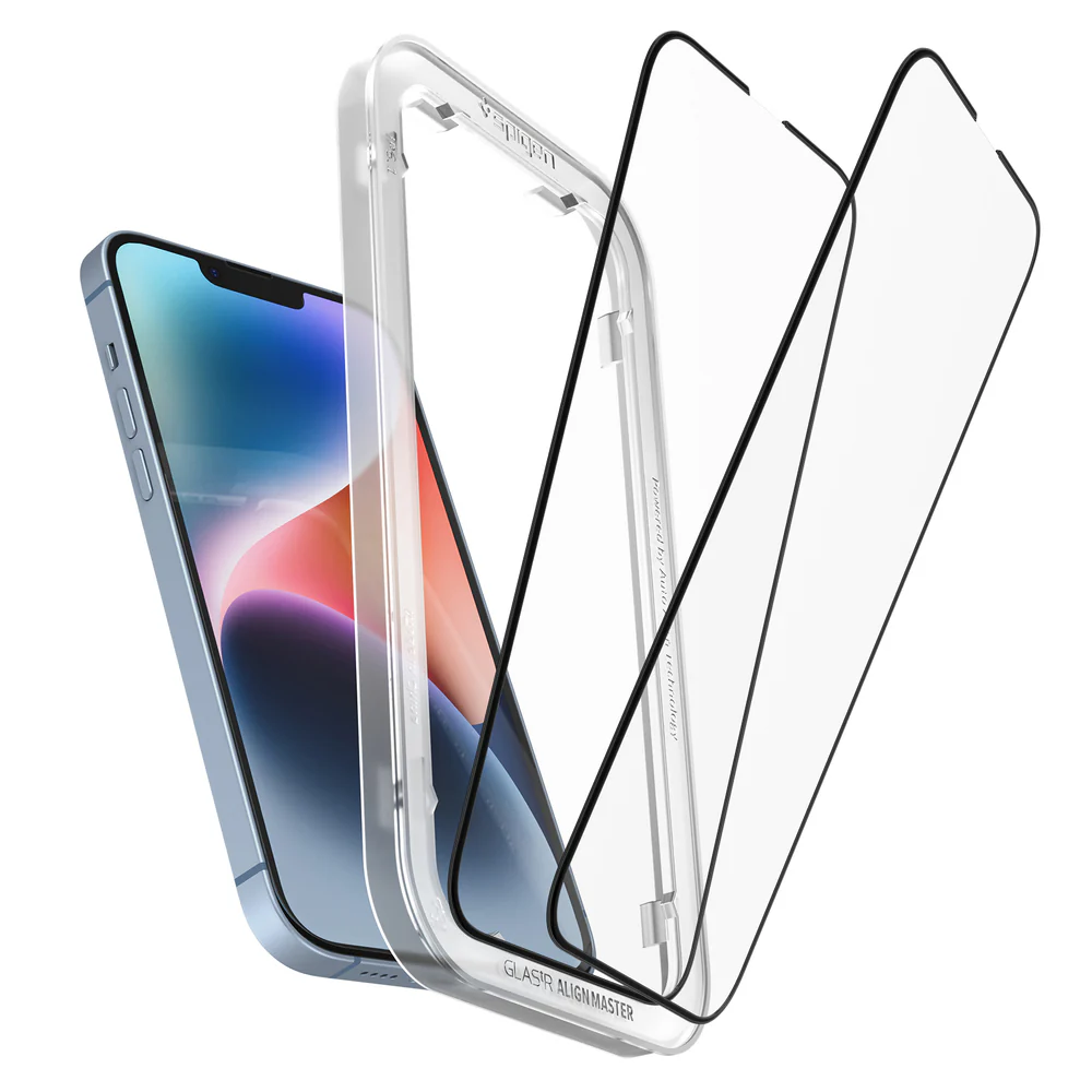 Spigen Apple iPhone 17e / 16e / 14 / 13 / 13 Pro AlignMaster GLAS.tR Full Cover 2PCS Glass Screen Protector - Black - Image 3