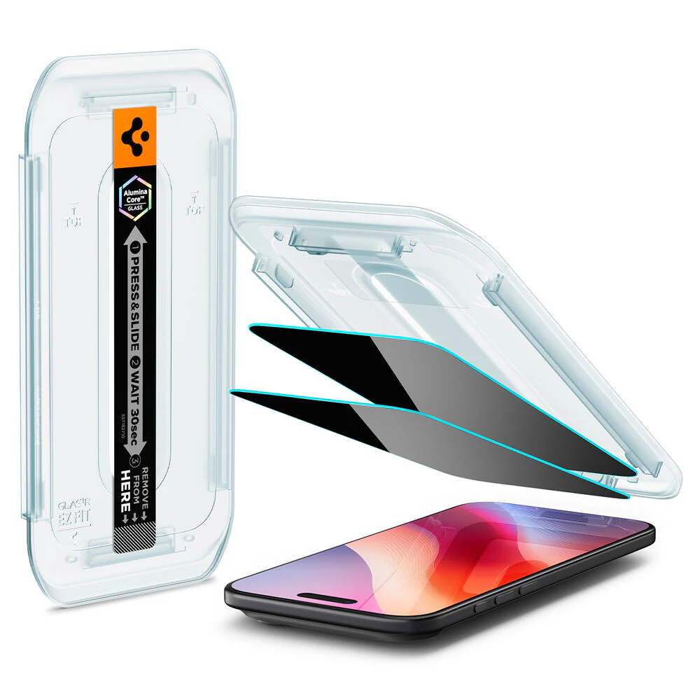 Spigen Apple iPhone Air GLAS.tR EZ Fit Privacy 2PCS Glass Screen Protector - Black - Image 2