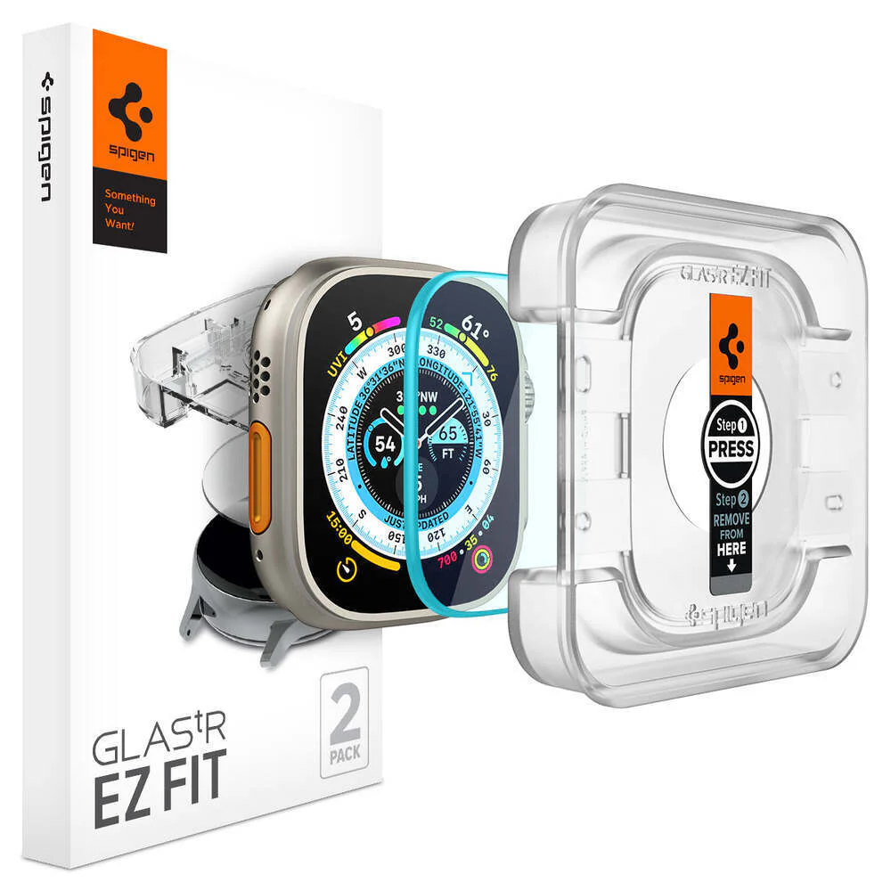 Spigen Apple Watch 49mm EZ Fit GLAS.tR Slim Glass Screen Protector 2PCS (Clear) - Image 2