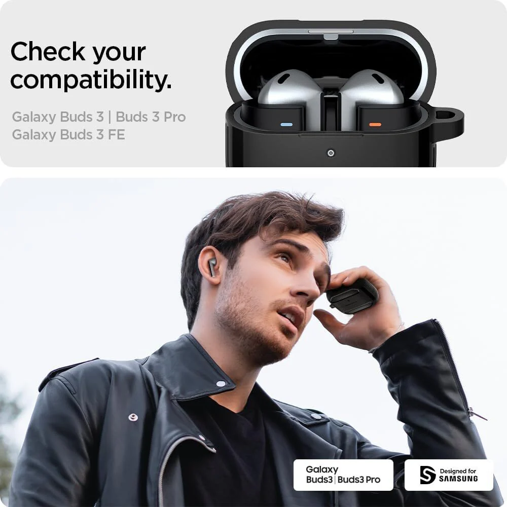 Spigen Samsung Galaxy Buds3/3 Pro Rugged Armor Headset  and Earphone - Black - Image 2