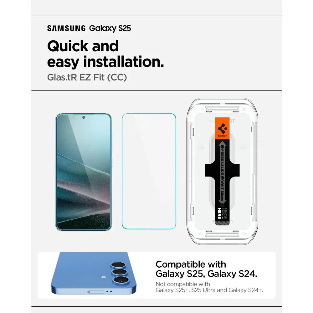 Spigen Samsung Galaxy S24 EZ Fit GLAS.tR Slim HD 2PCS Glass Screen Protector - Clear - Image 2