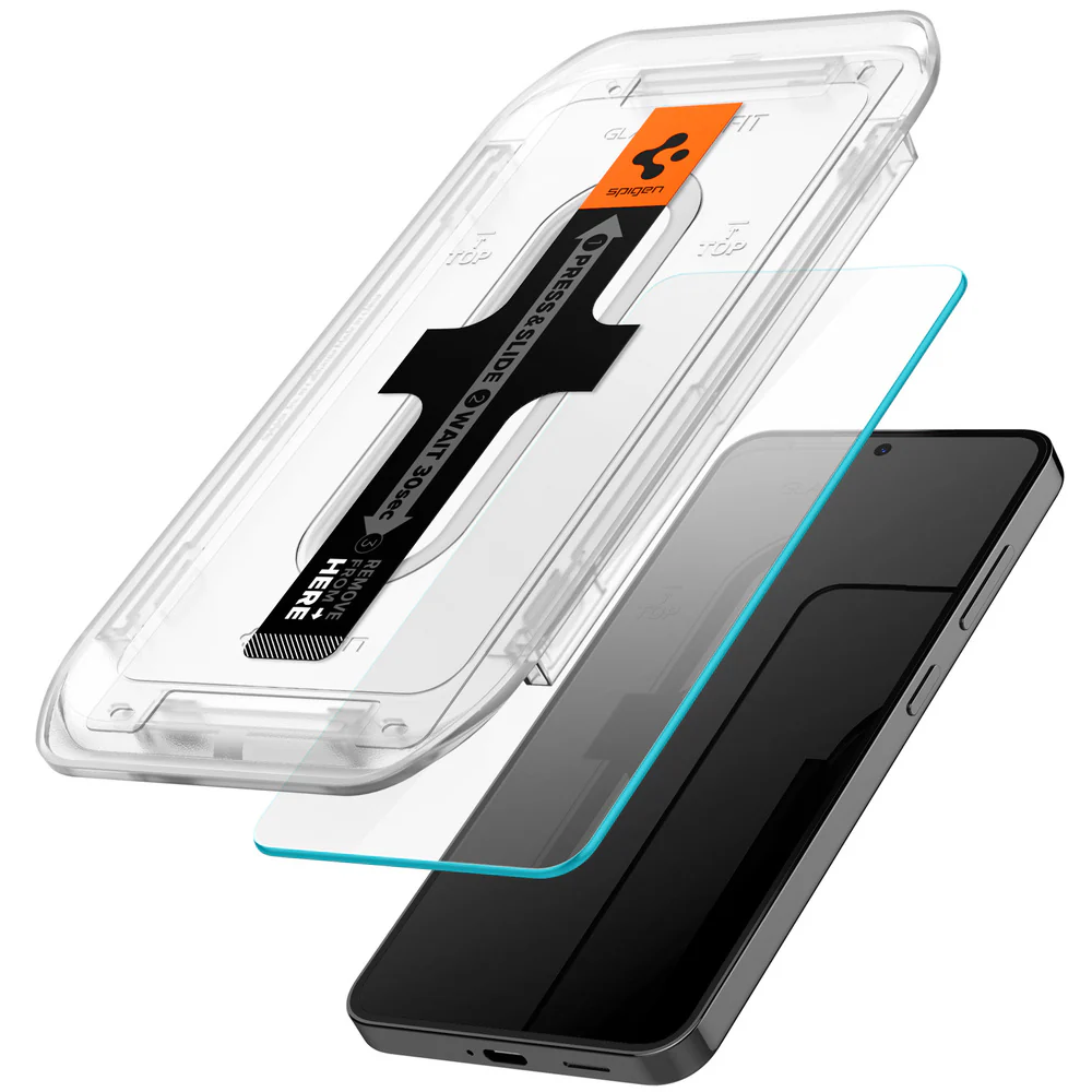 Spigen Samsung Galaxy S24 EZ Fit GLAS.tR Slim HD 2PCS Glass Screen Protector - Clear - Image 4