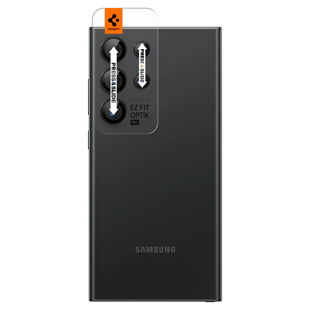 Spigen Samsung Galaxy S24 Ultra EZ Fit GLAS.tR Optik Pro 2PCS Camera Lens Protector - Black - Image 3