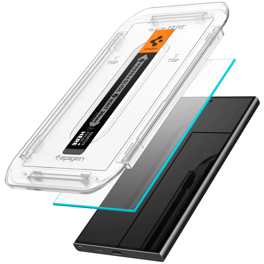 Spigen Samsung Galaxy S24 Ultra EZ Fit GLAS.tR Slim HD 2PCS Glass Screen Protector - Clear - Image 3