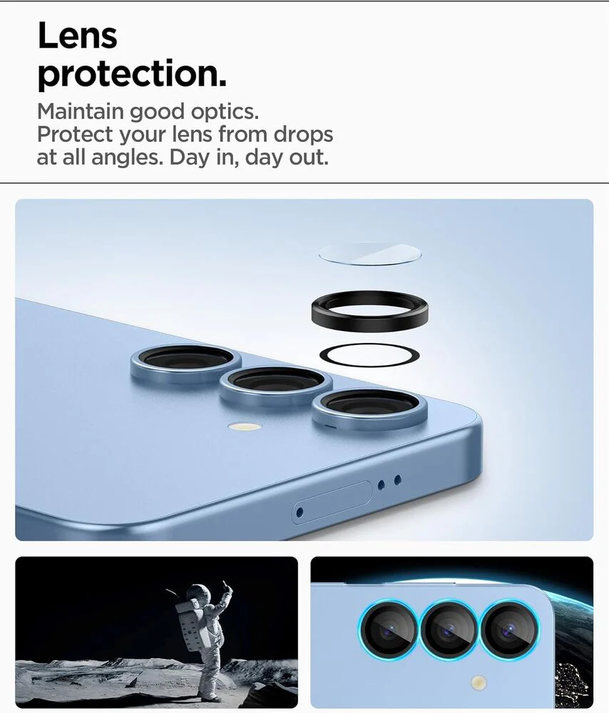 Spigen Samsung Galaxy S25 EZ Fit GLAS.tR Optik Pro HD 2PCS Camera Lens Protector - Black - Image 5