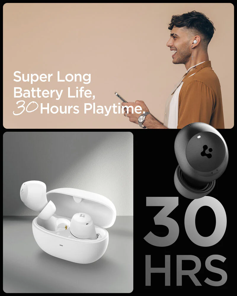 Spigen SPIGEN AUDIO Advanced Noise Cancellation Pro in-Ear Earbuds SA-TW P10 Earphone (White) - Image 6