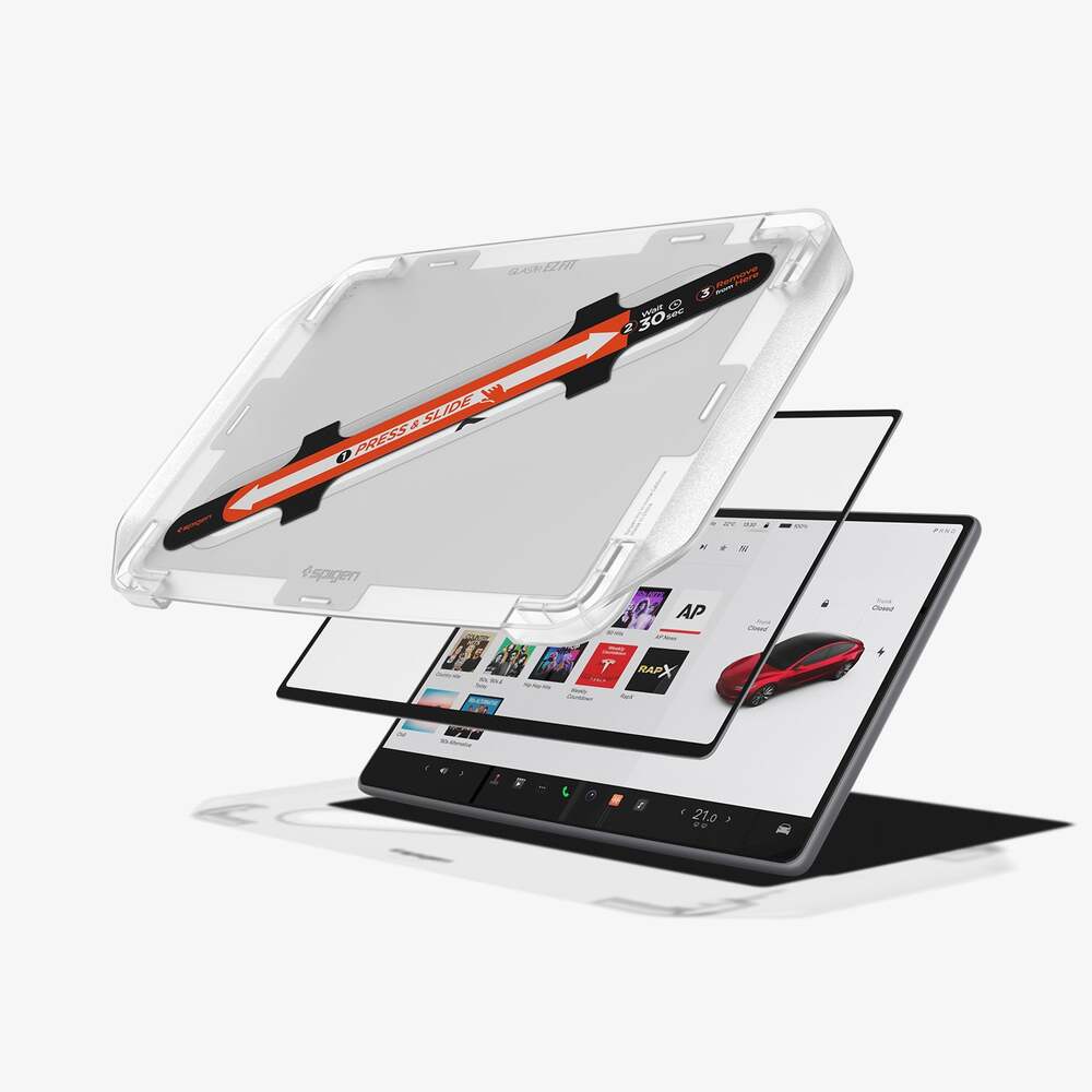 SPIGEN Tesla Model Y Juniper 2025 GLAS.tR EZ Fit Anti-Glare Glass Screen Protector 15.4" (Clear) - Image 3