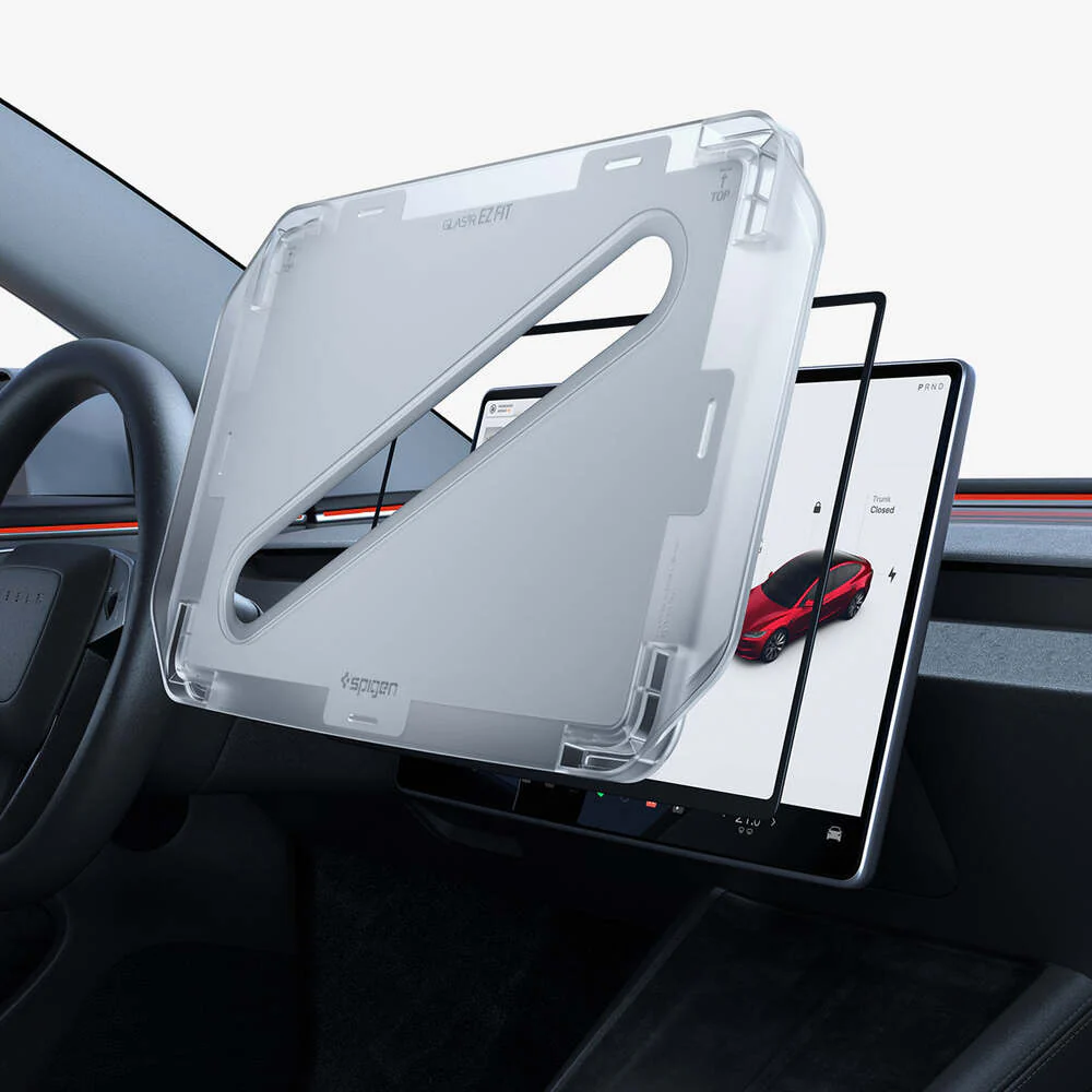 SPIGEN Tesla Model Y Juniper 2025 GLAS.tR EZ Fit Anti-Glare Glass Screen Protector 15.4" (Clear) - Image 6