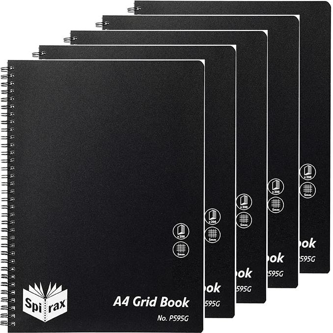 Spirax 5 Pack P595G Grid Book 5mm Grid 200 Pages A4 Black - Image 3