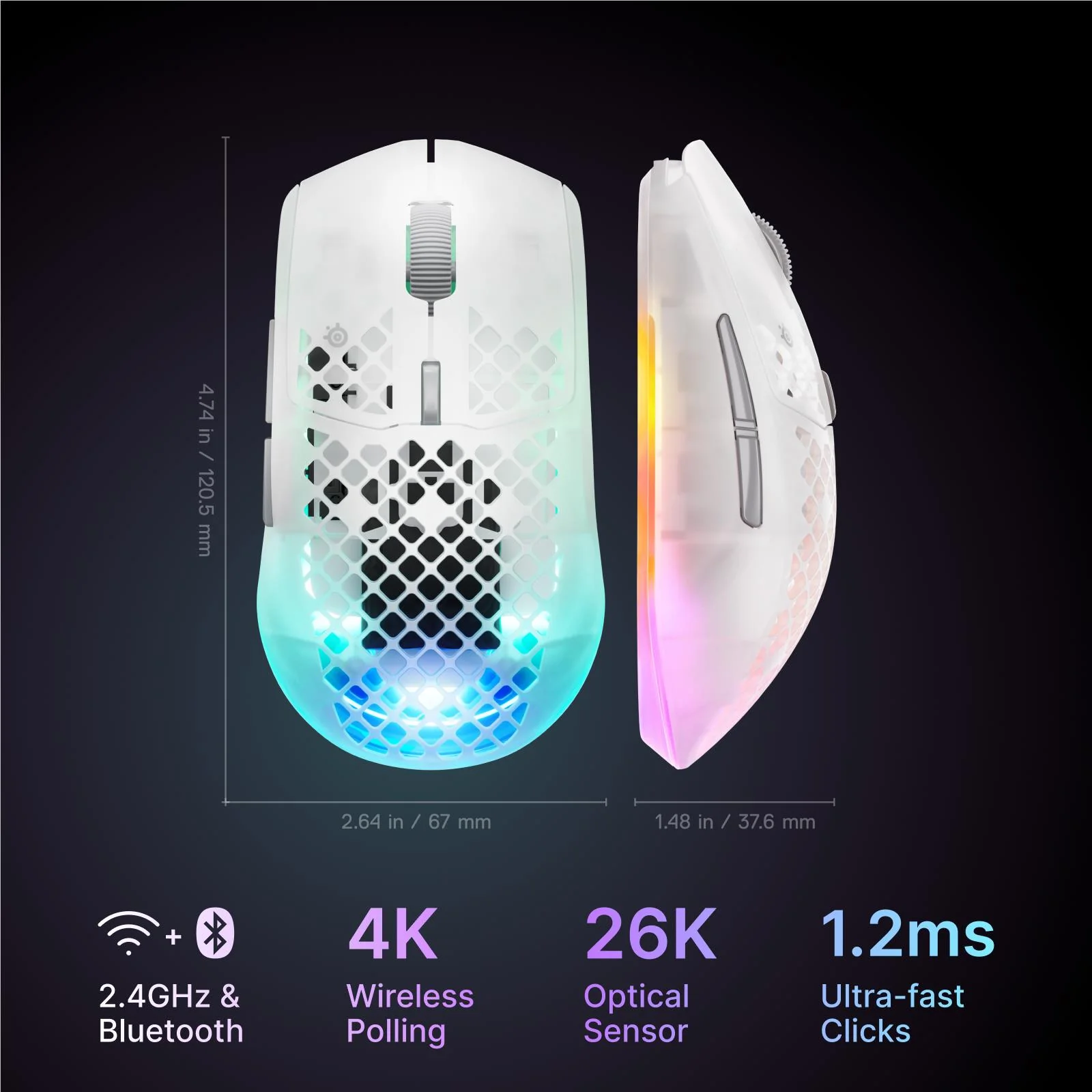 SteelSeries Aerox 3 Gen 2 Wireless Gaming Mouse Ghost - Image 2