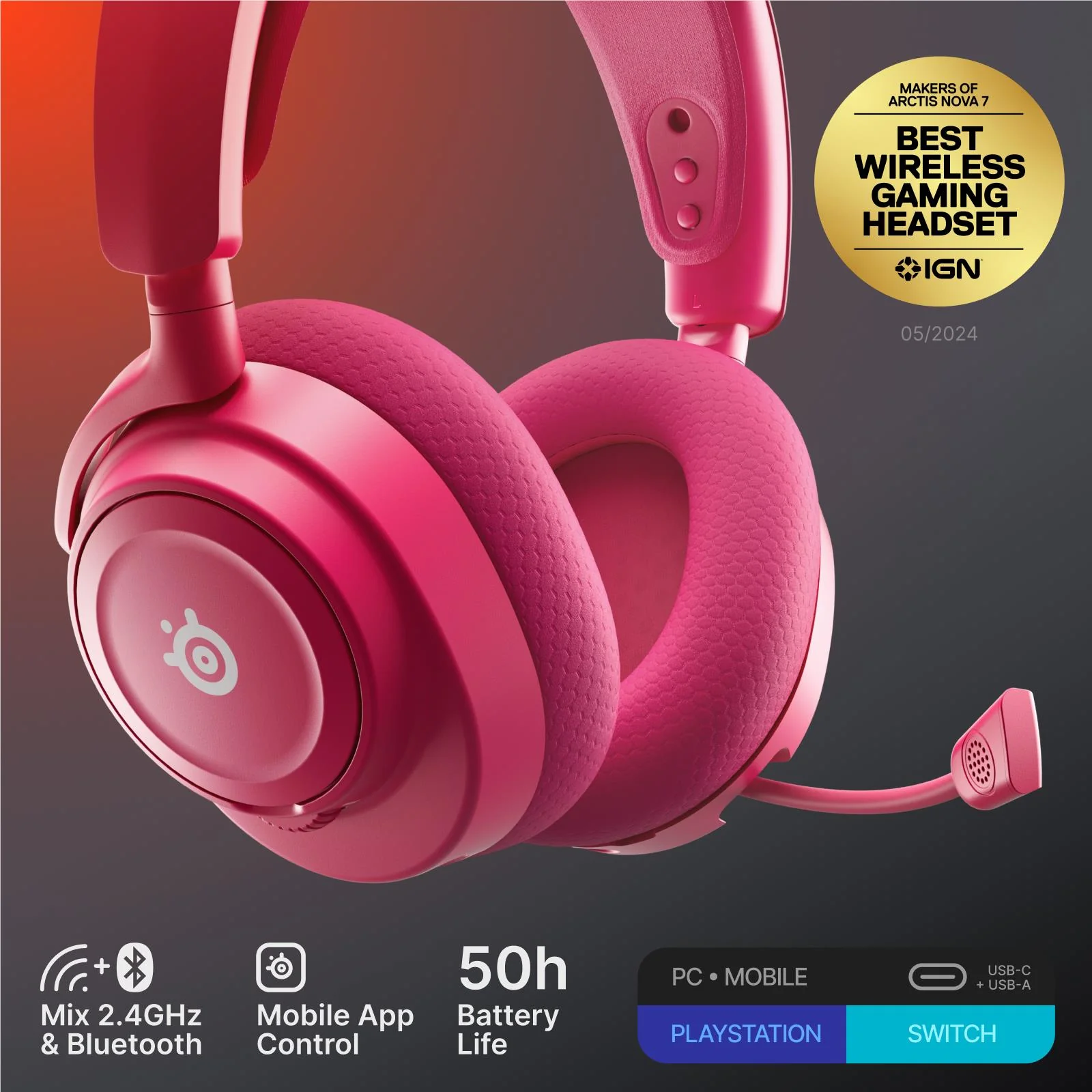 SteelSeries Arctis Nova 7 Gen 2 Wireless Gaming Headset (Magenta) - Image 2