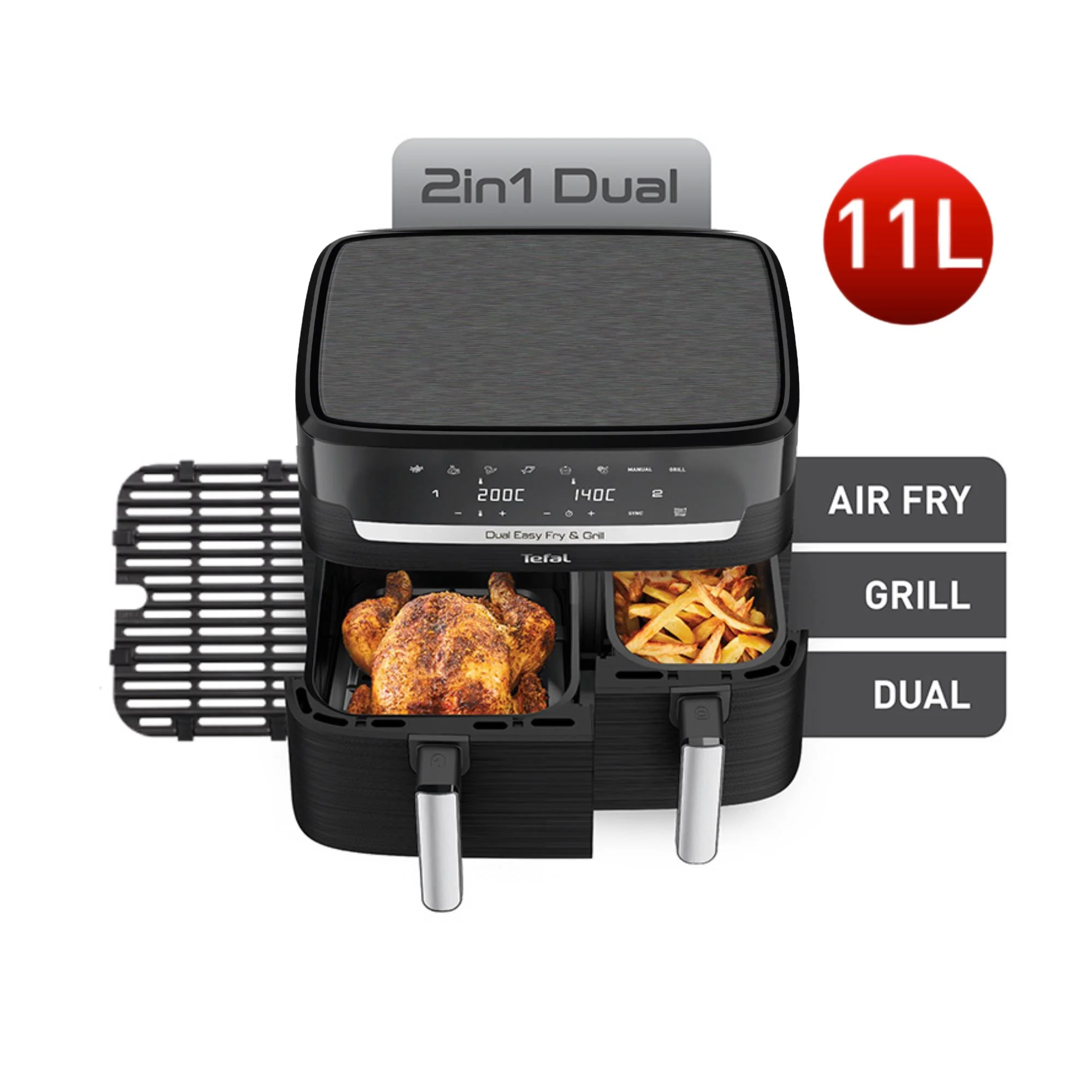 Tefal EY9458 Dual Easy Fry & Grill 11L Air Fryer - Image 2