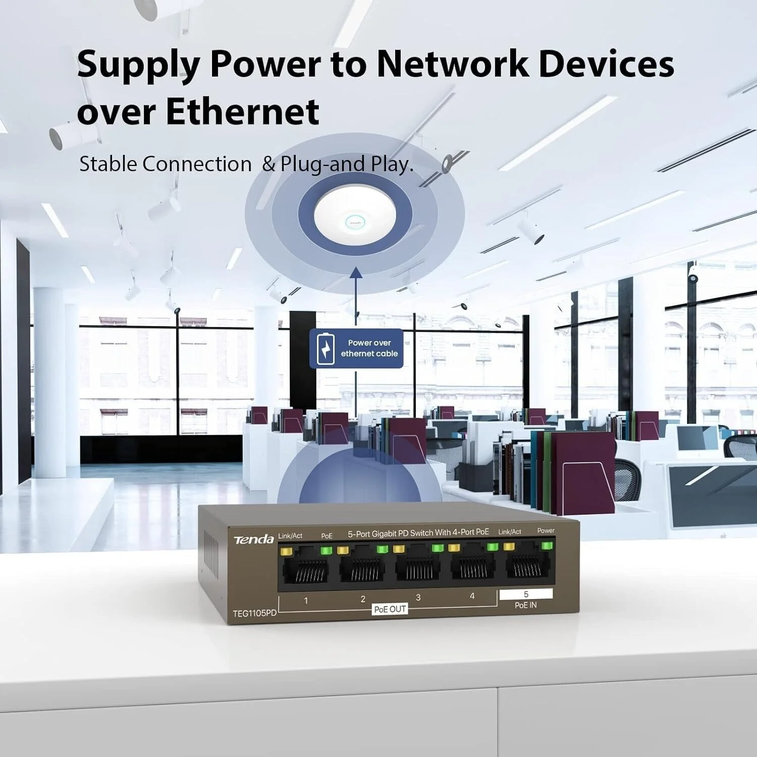 Tenda TEG1105PD 5-Port Network Switch Gigabit Power Delivery With 4-Port PoE+ - Image 3