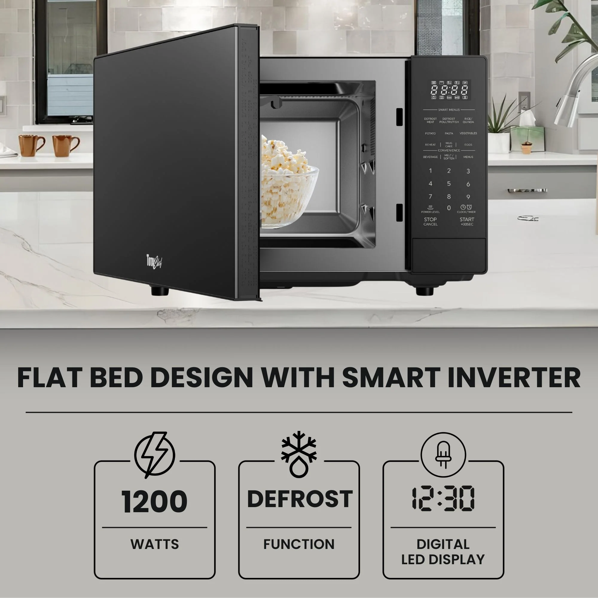Total Chef 1200W Flatbed Inverter Microwave Oven with Smart Sensor 32L, Black - Image 3