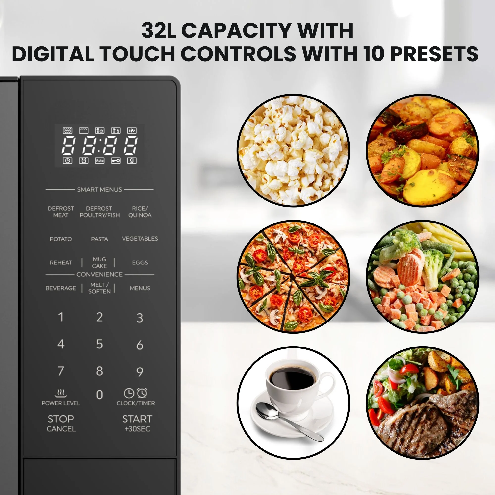 Total Chef 1200W Flatbed Inverter Microwave Oven with Smart Sensor 32L, Black - Image 4
