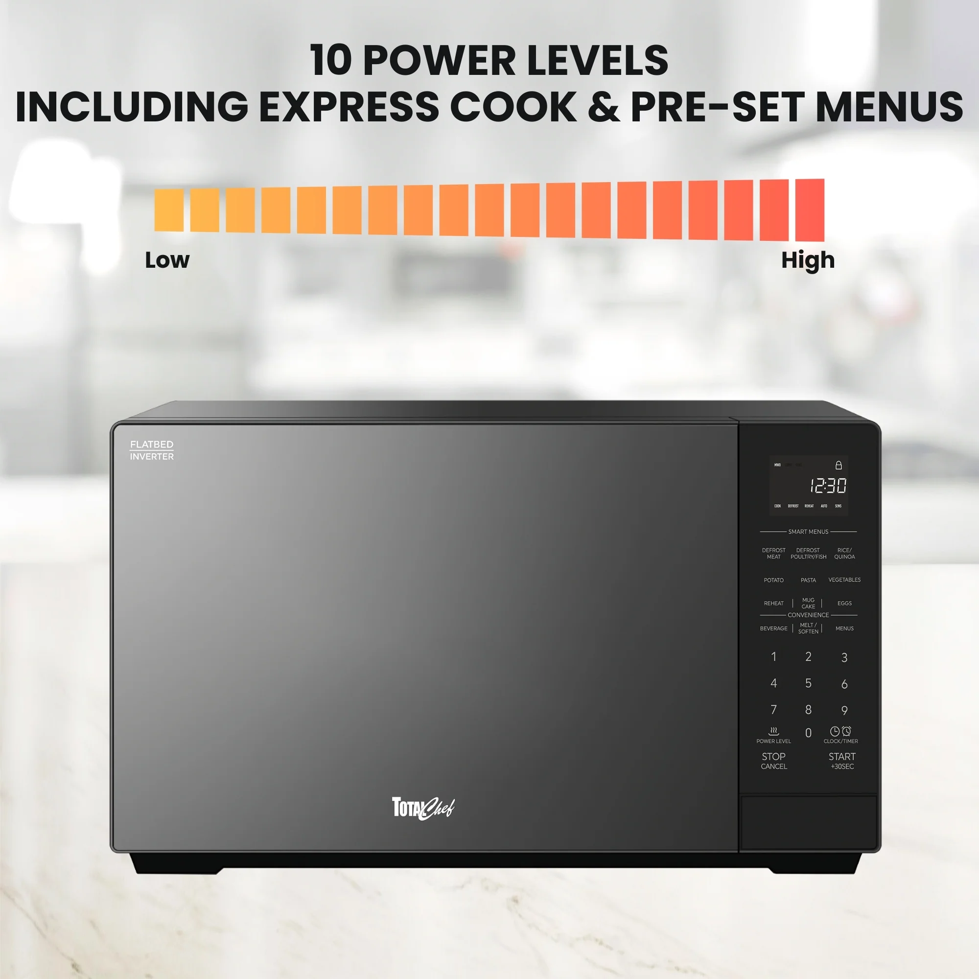 Total Chef 1200W Flatbed Inverter Microwave Oven with Smart Sensor 32L, Black - Image 5