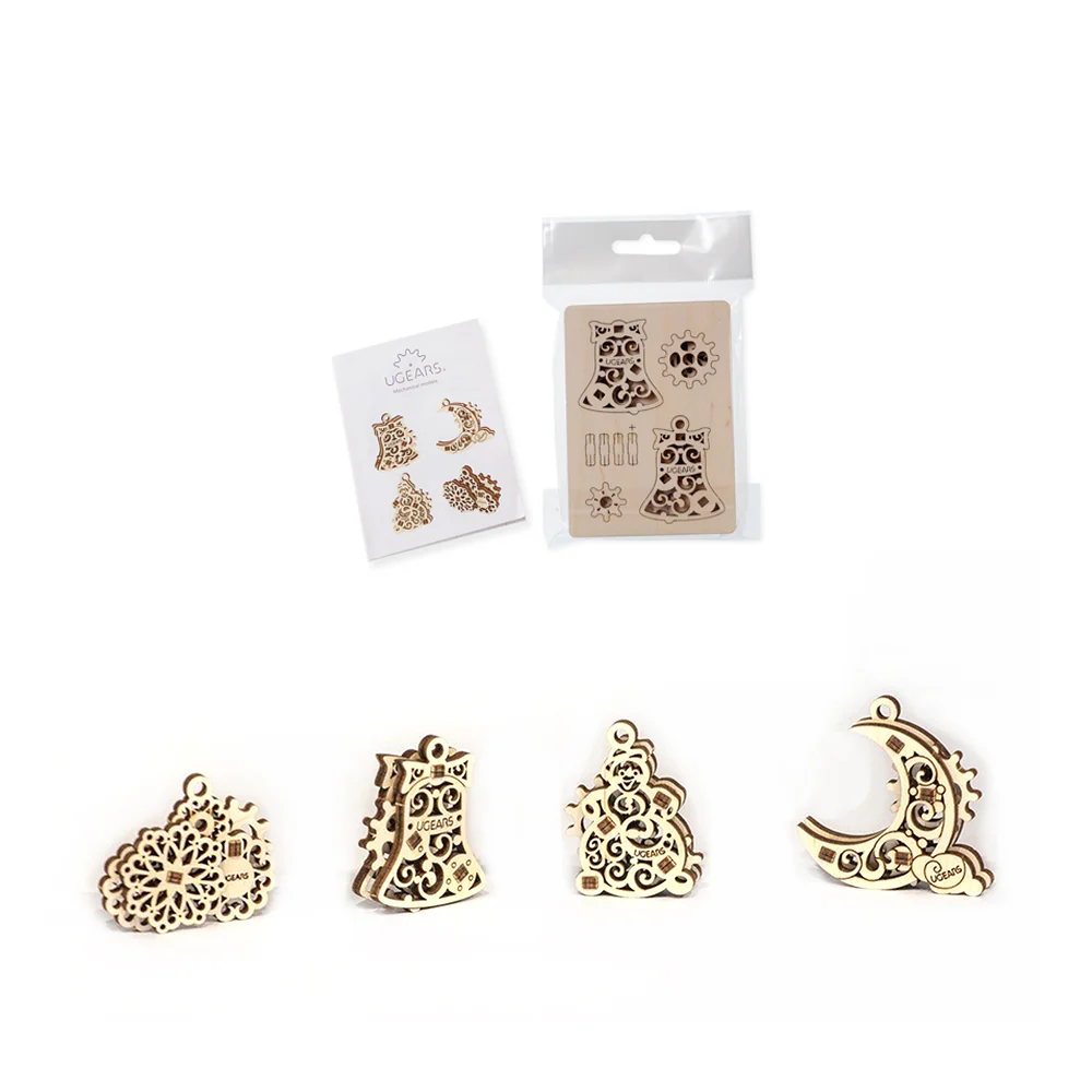 Ugears Fidgets Gearsmas Models with Snowflake Moon Snowman & Bell - Image 2