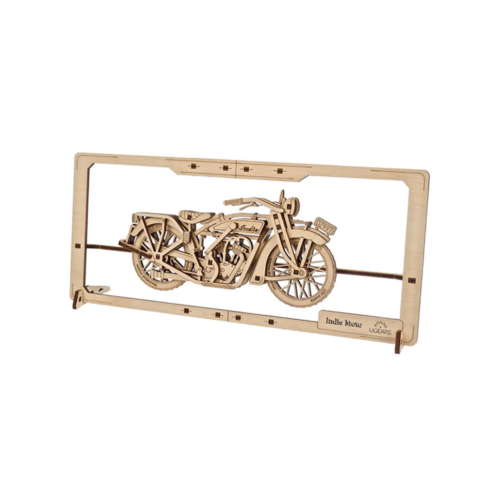 Ugears Indie Moto 2.5D Motorbike Mechanical Wooden Puzzle Model Kit - Image 2