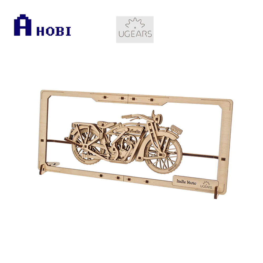 Ugears Indie Moto 2.5D Motorbike Mechanical Wooden Puzzle Model Kit - Image 3