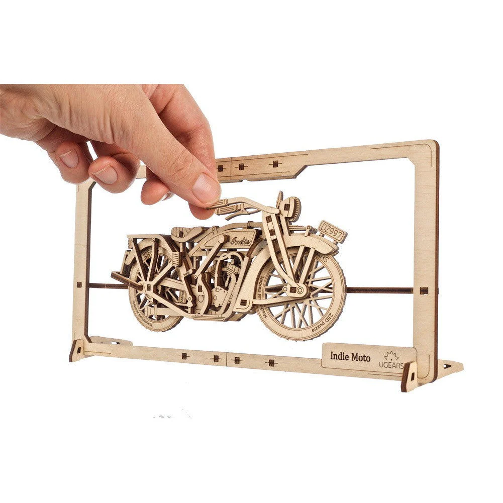 Ugears Indie Moto 2.5D Motorbike Mechanical Wooden Puzzle Model Kit - Image 4
