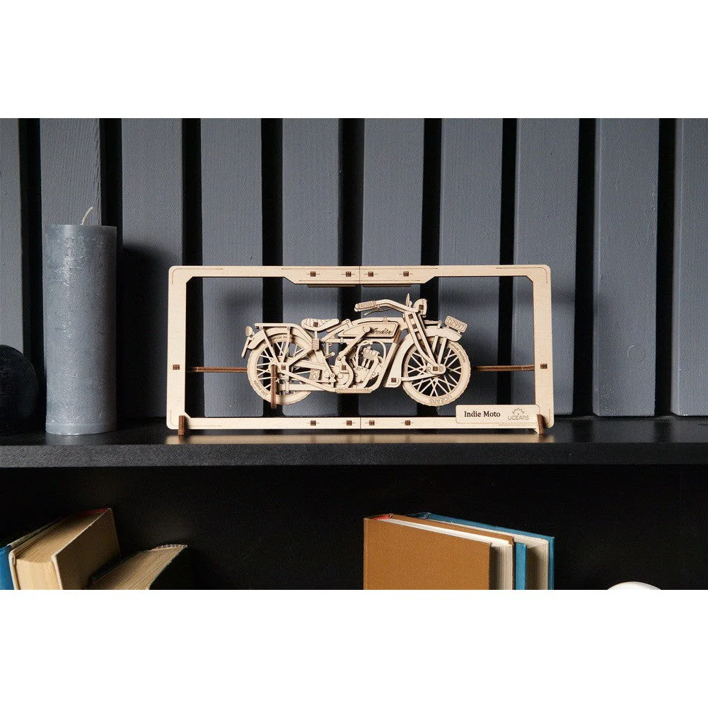 Ugears Indie Moto 2.5D Motorbike Mechanical Wooden Puzzle Model Kit - Image 5