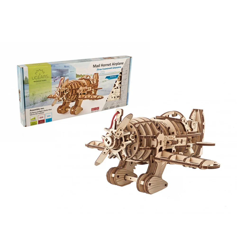 Ugears Mad Hornet Airplane Mechanical Wooden Puzzle Model Kit - Image 2
