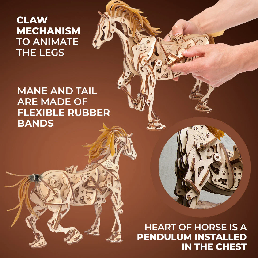 UGears Mechanical Horse Wooden 3D Puzzle DIY Model Kit - Image 6