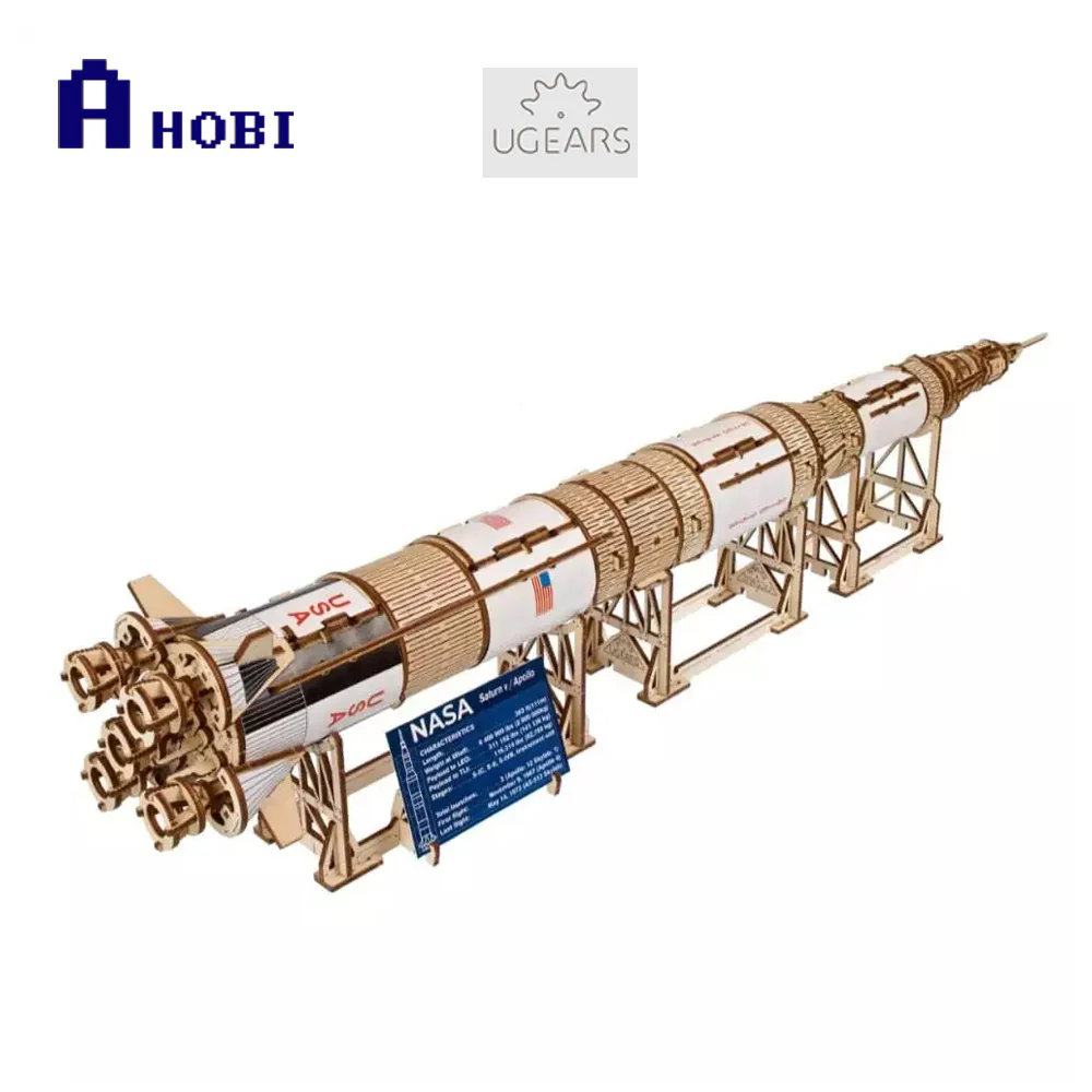 Ugears NASA Saturn V Rocket Wooden Mechanical 3D Model Kit - Image 3