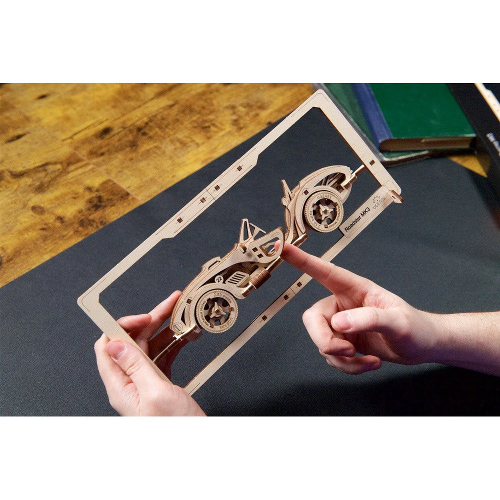 Ugears Roadster MK3 2.5D Puzzle Mechanical Wooden Model Kit - Image 6