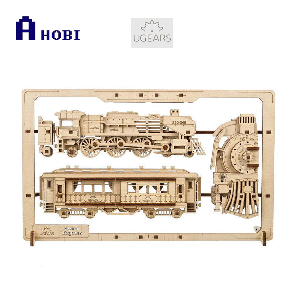 Ugears Steam Express 2.5D Puzzle Wooden Mechanical Model Kit - Image 3