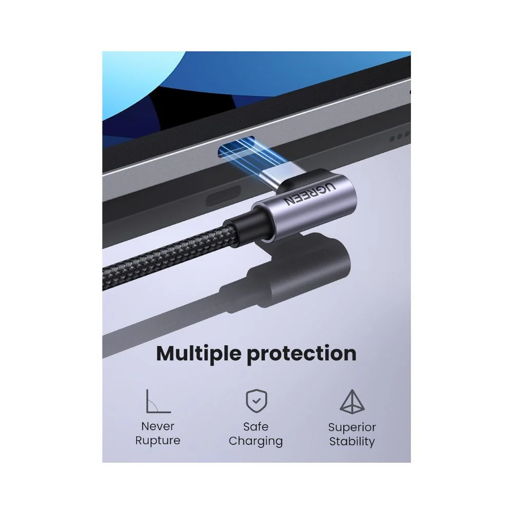 UGREEN 90 Degree Angle USB-C Male to USB-C Male 60W Braided Cable 1m - Image 6