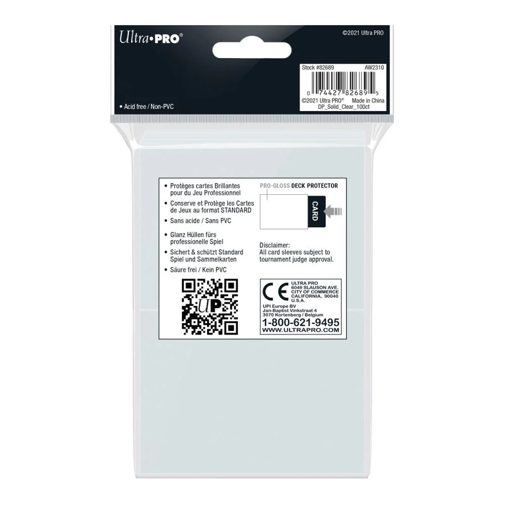 Ultra Pro: UP82689 PRO-Gloss 100ct Standard Deck Protector sleeves: Clear - Image 2