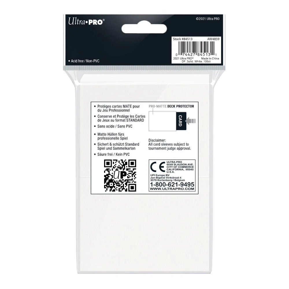Ultra Pro: UP84513 PRO-Matte 100ct Standard Deck Protector sleeves: White - Image 2
