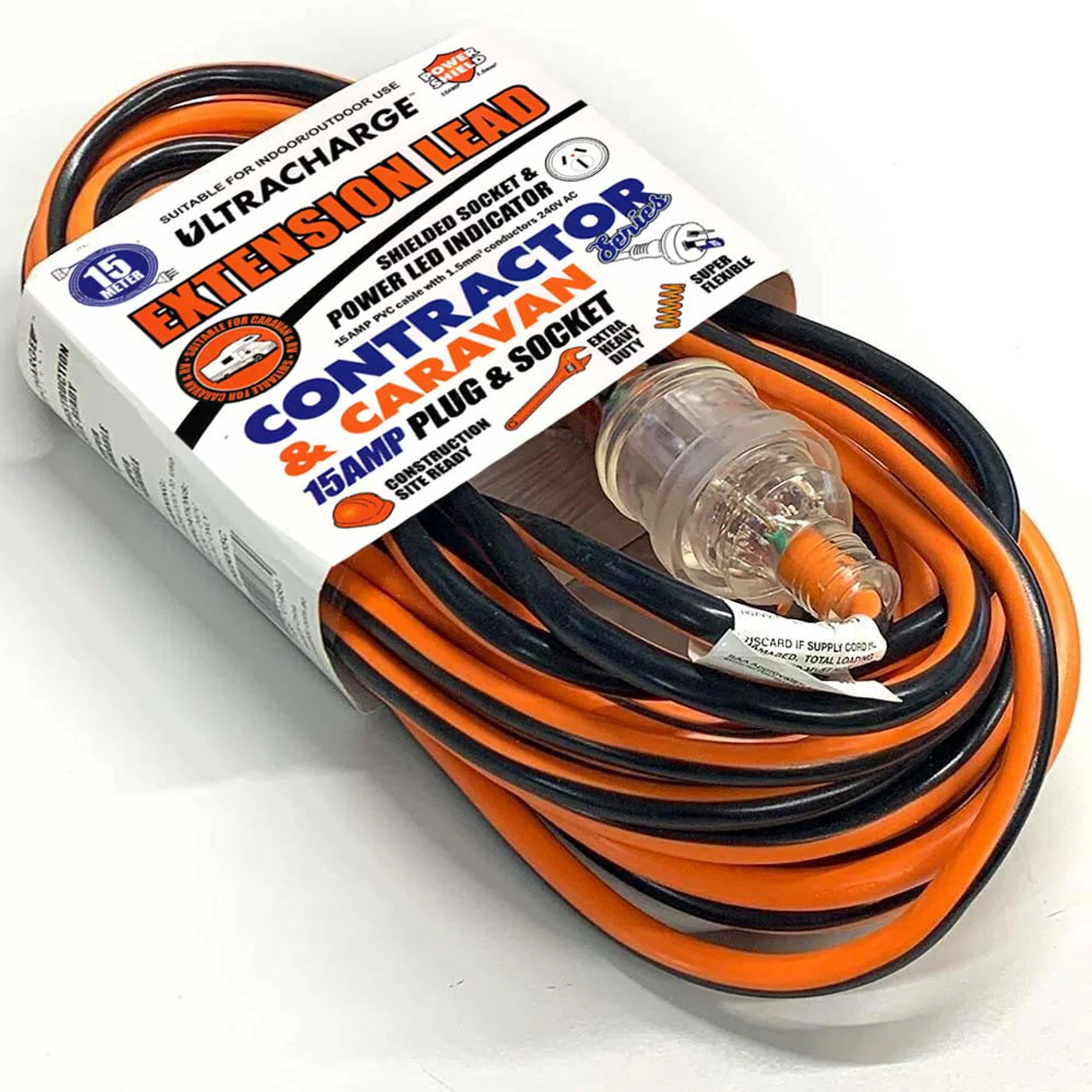 Ultracharge 15m Heavy Duty Extension Lead 15A 240V (Red) - Image 2