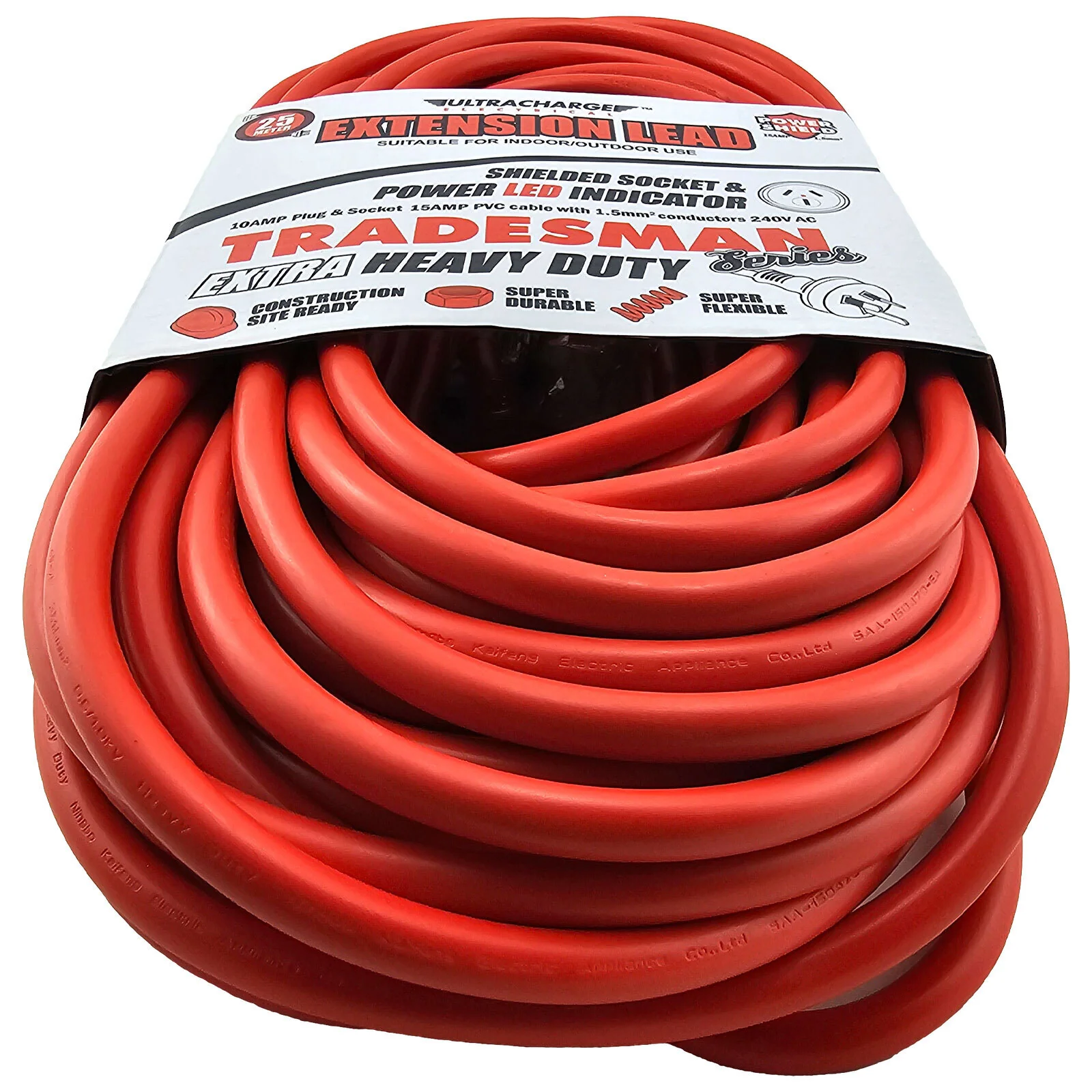 Ultracharge 25m Extension Lead 10A Extra Heavy Duty (Red) - Image 2
