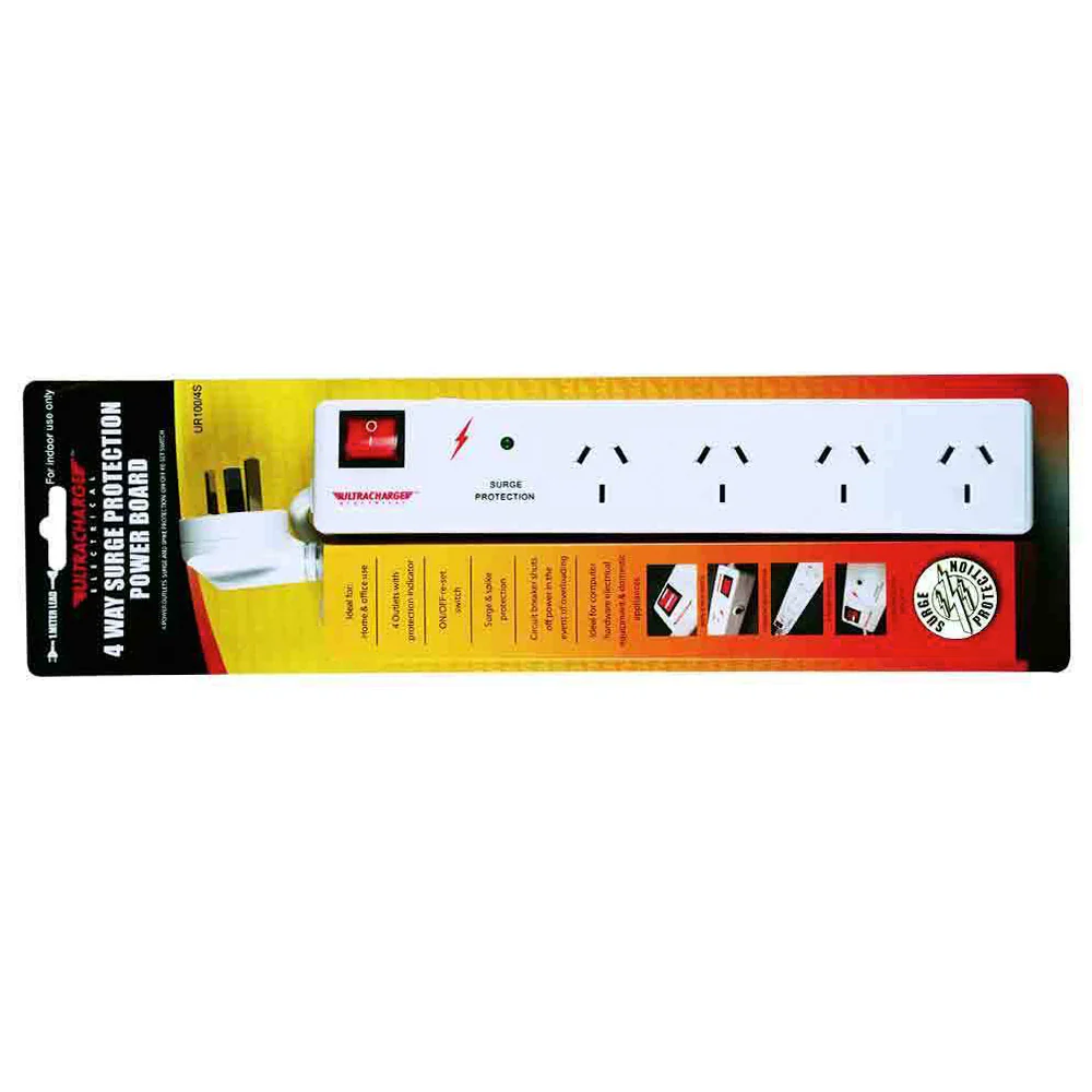 Ultracharge 4-Socket Power Strip Board with Surge Protection 1m Cord (White) - Image 2
