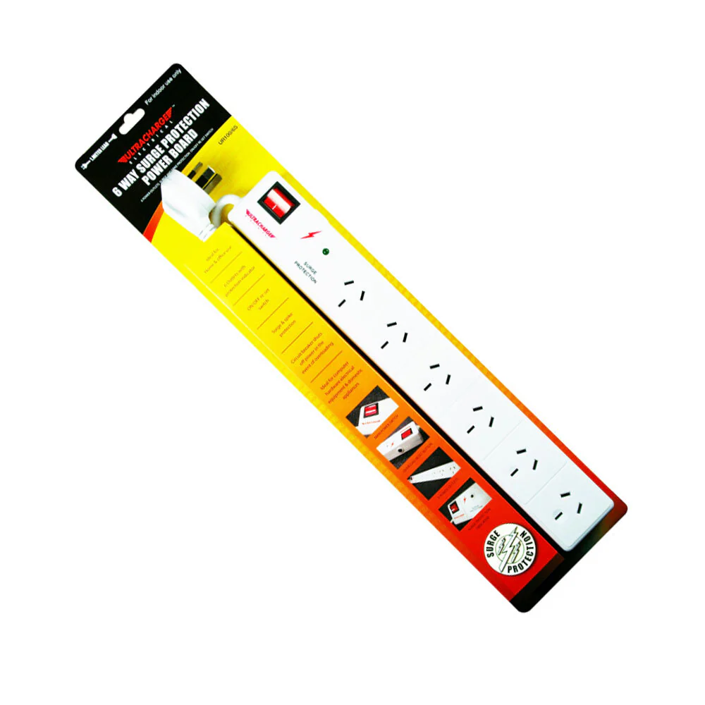 Ultracharge 6-Socket Power Strip Board with Surge Protection 1m Cord (White) - Image 2