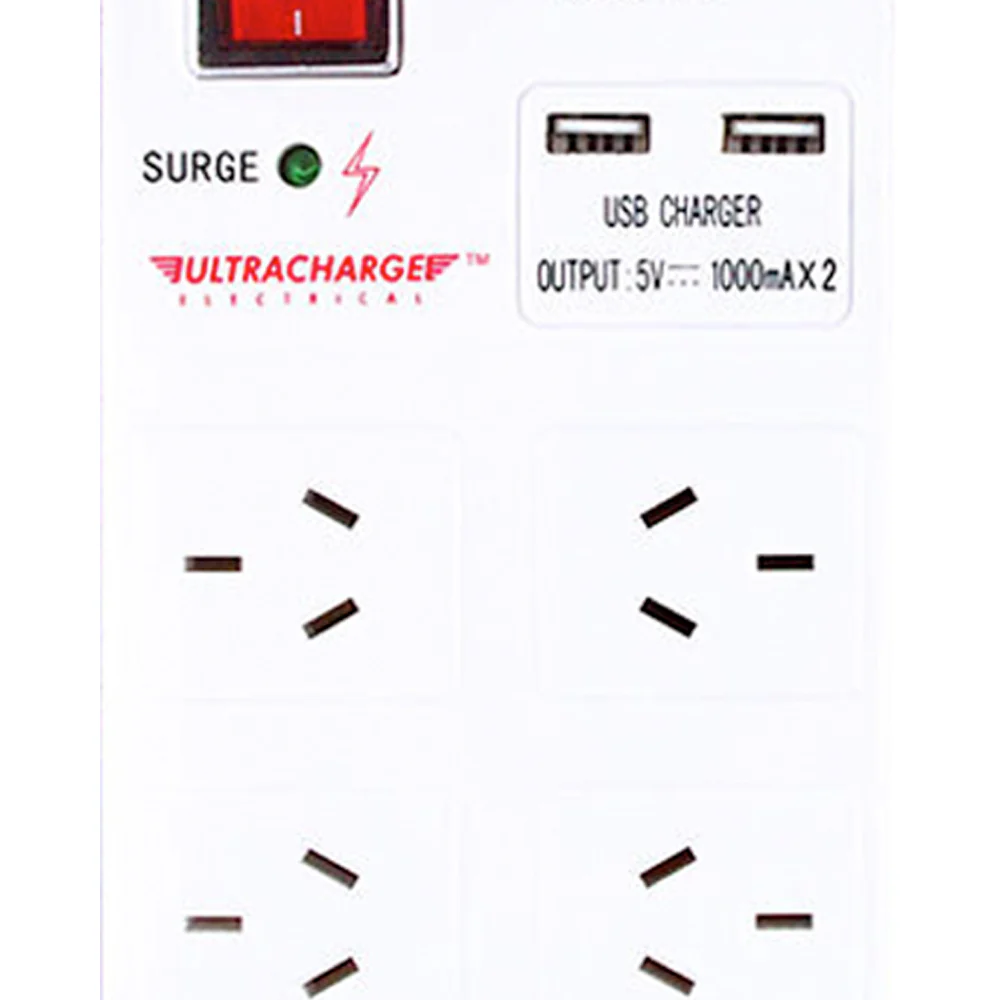 Ultracharge 6-Socket Surge Protector USB (White) - Image 3
