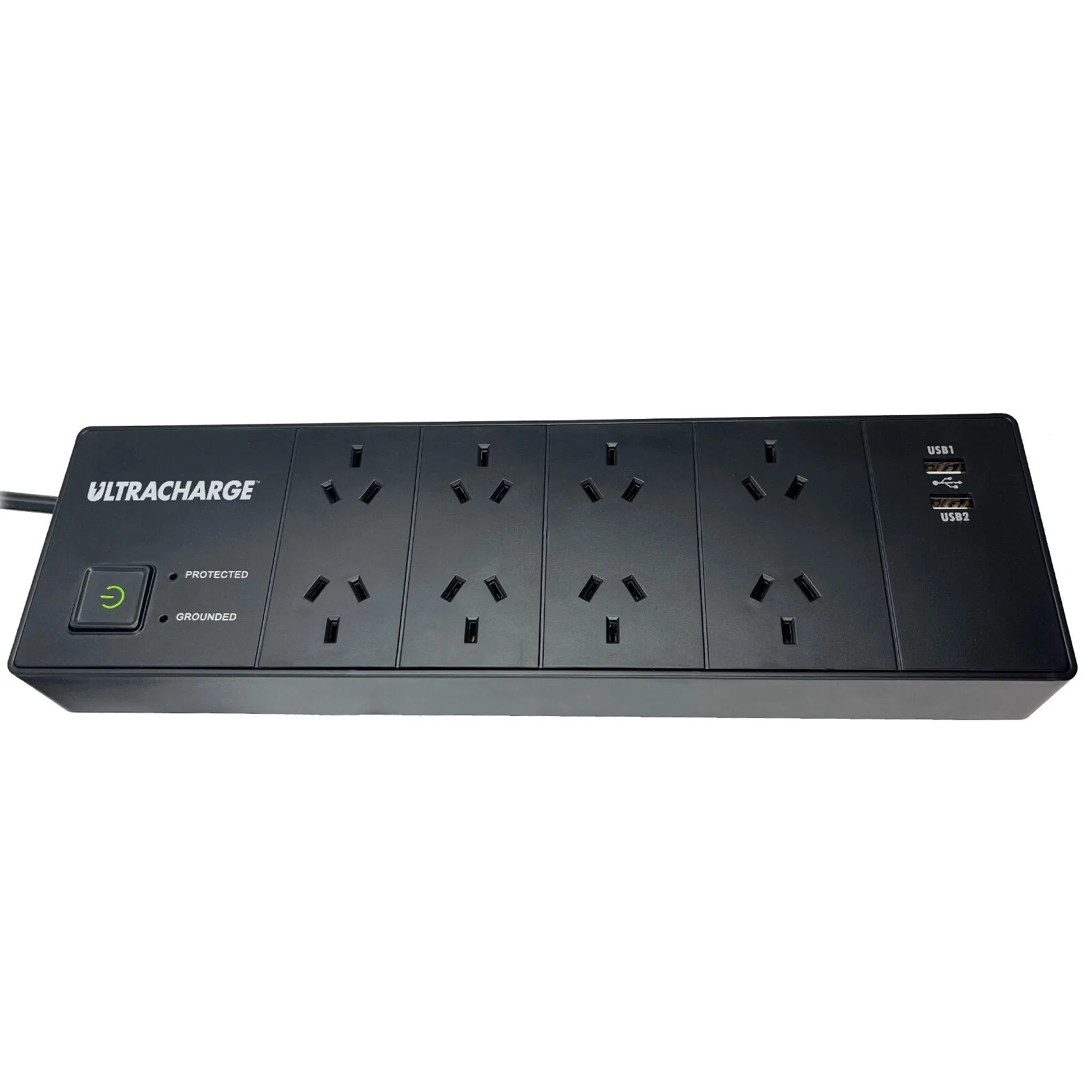 Ultracharge 8 Way Surge Protected Power Board With 2 USB Charging Ports Black - Image 2