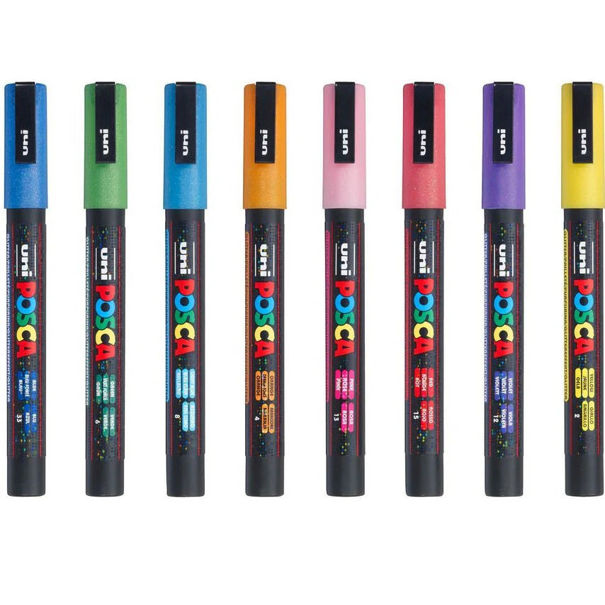 Uni POSCA PC-3M Paint Markers Glitter Assorted Colours 8 Pack - Image 2
