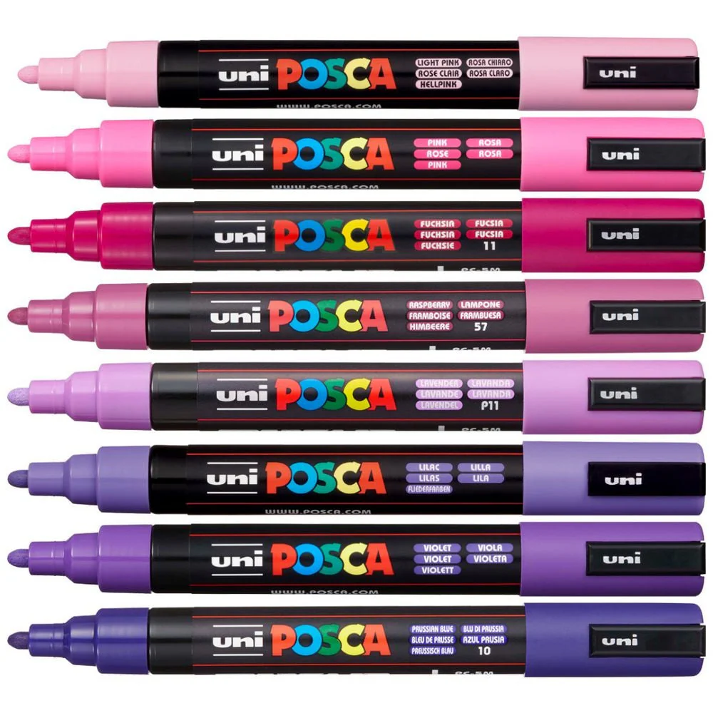 Uni POSCA PC-5M Paint Markers Bullet Tip Medium 8 Colour Pack (Aurora Pink Purple) - Image 2