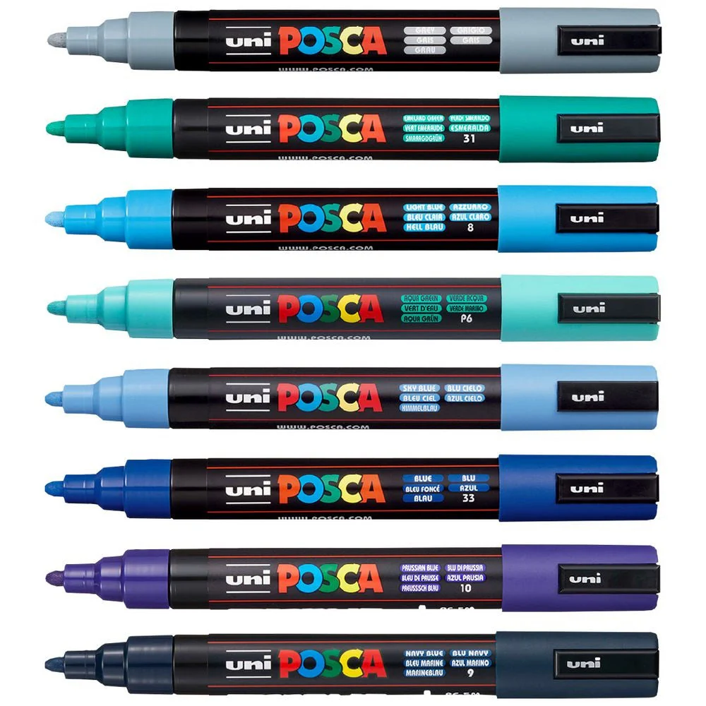 Uni POSCA PC-5M Paint Markers Bullet Tip Medium 8 Colour Pack (Cool Colours) - Image 2