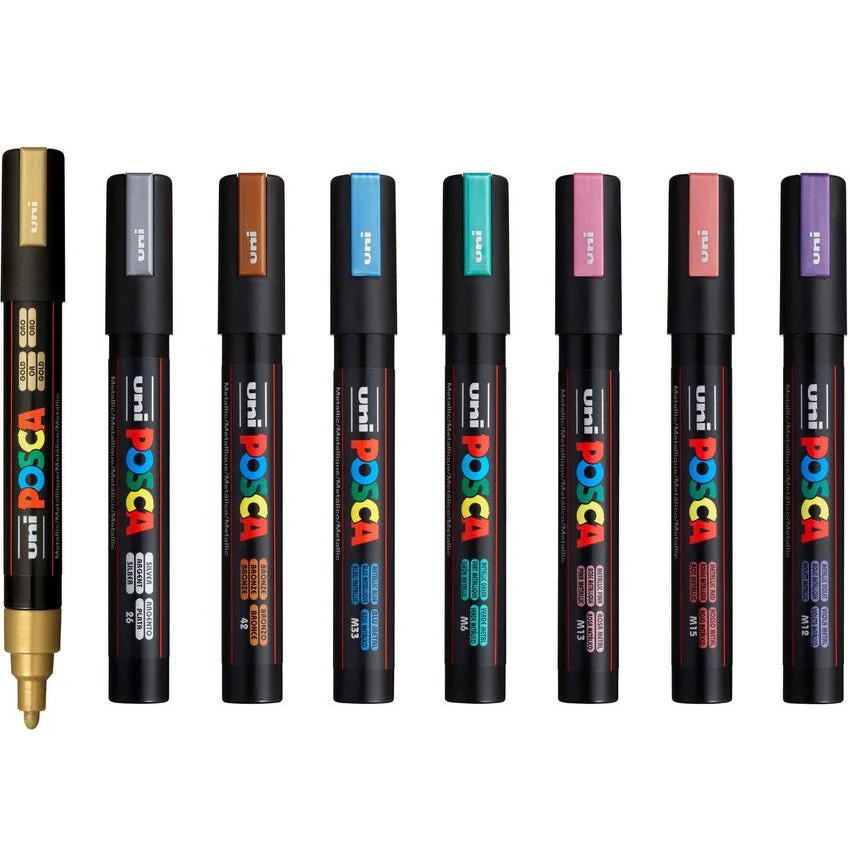 Uni POSCA PC-5M Paint Markers Bullet Tip Medium 8 Colour Pack (Metallic Colours) - Image 2