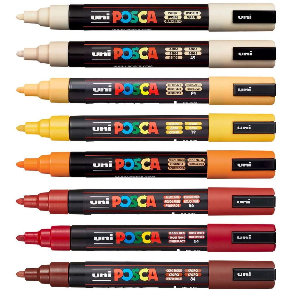 Uni POSCA PC-5M Paint Markers Bullet Tip Medium 8 Colour Pack (Warm Tones) - Image 2