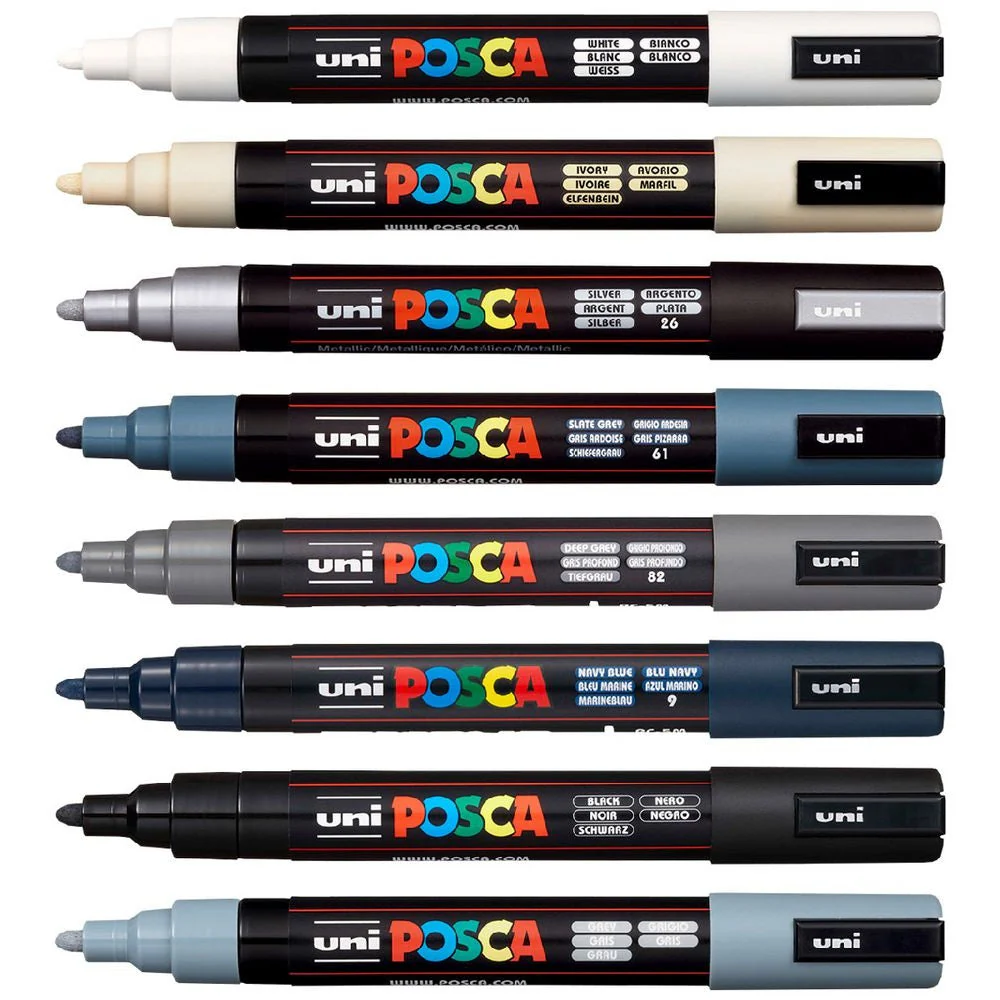 Uni POSCA PC-5M Paint Markers Monotones 8 Pack - Image 2