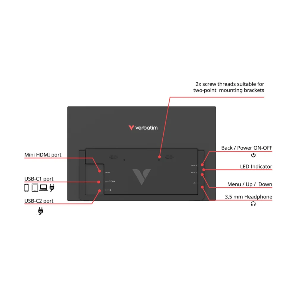Verbatim Portable Touchscreen Monitor HD 1080p Light Laptop 15.6" Screen Black - Image 4