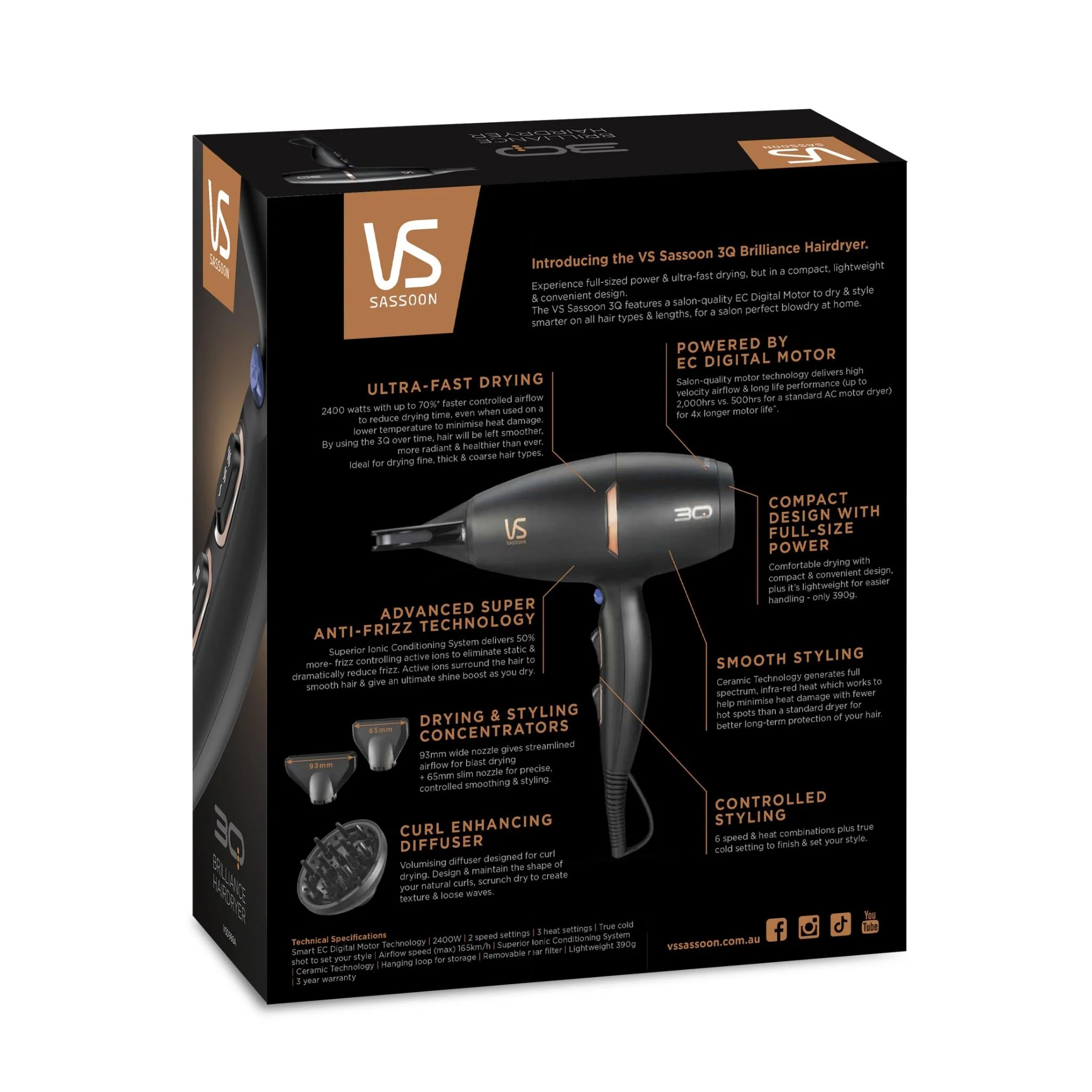 VS Sassoon 3Q Brilliance Hairdryer - Image 6